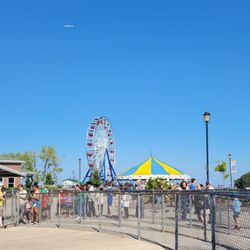 Bay Beach Amusement Park - View of park with plane flying over.