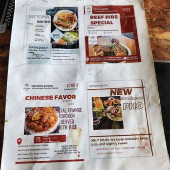 Vietopia Bistro - Welcome. Just have a look at our not disgusting at all stained and water damaged menu. - Vietnamese Near Me - West Jordan, Utah Vietopia Bistro - Welcome. Just have a look at our not disgusting at all stained and water damaged menu. - Vietnamese Near Me - West Jordan, Utah