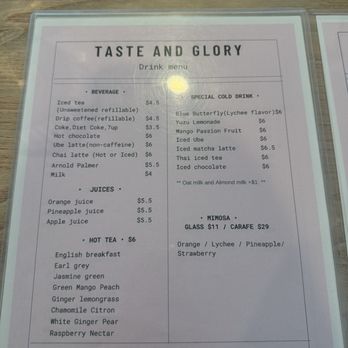 Taste & Glory - Drinks menu - Breakfast & Brunch Near Me - San Mateo, California Taste & Glory - Drinks menu - Breakfast & Brunch Near Me - San Mateo, California