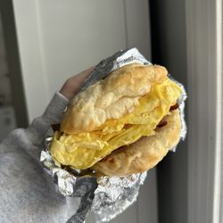 Press and Grind - Bacon egg and cheese biscuit