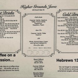 Higher Grounds Java - Menu
