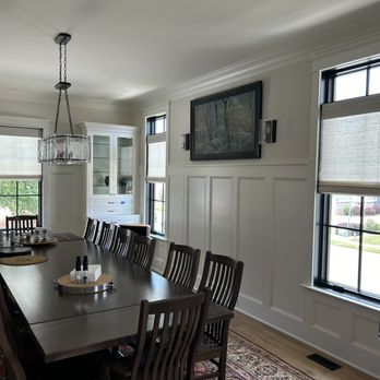 Apex Shades Blinds & Shutters - Cordless Roman Shades - Dining Room (partially open) - Shades & Blinds Near Me Apex Shades Blinds & Shutters - Cordless Roman Shades - Dining Room (partially open) - Shades & Blinds Near Me
