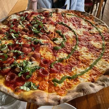 Rubirosa - Large Rubirosa Supreme Pizza, Large Tie-Dye Pizza - Italian Near Me - New York, New York Rubirosa - Large Rubirosa Supreme Pizza, Large Tie-Dye Pizza - Italian Near Me - New York, New York