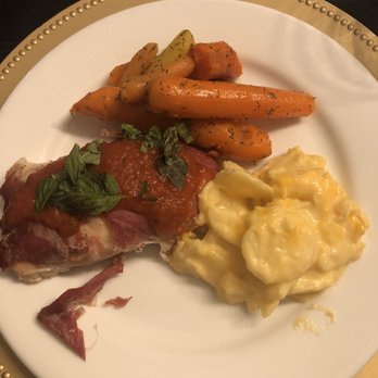 Chef Angela - Chicken saltimboca with carrots and gratin potatoes - Caterers Near Me