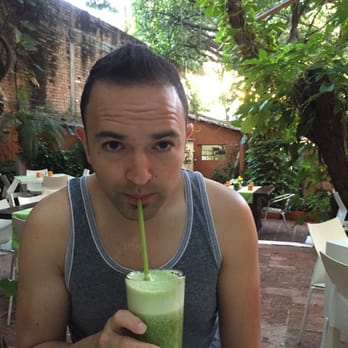 Coco's Kitchen - Drinking a green juice with nopal - Breakfast & Brunch Near Me - Puerto Vallarta, JAL