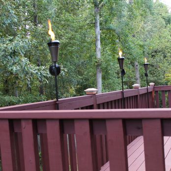 Hammer Nails Home Improvement - We designed and build this deck stain and weatherproof, added LED lighting and flame torch's. Stone Mountain, GA - Decks & Railing Near Me - Duluth, Georgia