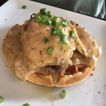 The Attic - Fried chicken and waffles with an overeasy egg - Breakfast & Brunch Near Me - Long Beach, California