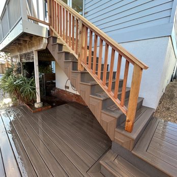 Techwood Decks - Added Staircase between our upper deck and new lower deck. - Decks & Railing Near Me - San Carlos, California Techwood Decks - Added Staircase between our upper deck and new lower deck. - Decks & Railing Near Me - San Carlos, California