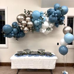 Alora Event Design - High density balloon garland decorates a blank wall above the dessert table at a Homecoming High School Party  #Backcountry #Highlands Ranch