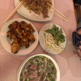 Oyster sauce wings, pork fried rice, beef pho Oyster sauce wings, pork fried rice, beef pho