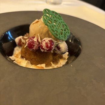 Le Colonial - Naples - Apple Upside Down Cake - world's tiniest dessert, those are cranberries in the picture! - French Near Me - Naples, Florida Le Colonial - Naples - Apple Upside Down Cake - world's tiniest dessert, those are cranberries in the picture! - French Near Me - Naples, Florida