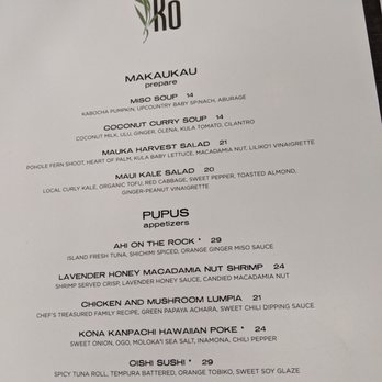 Kō - Menu 9/9/2021 - Seafood Near Me - Maui, Hawaii
