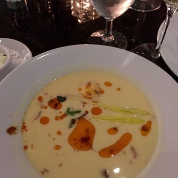 The Poached Pear - Jersey Corn Bisque w/ bacon, goat cheese crouton and pepper oil. - Desserts Near Me - Point Pleasant Beach, New Jersey The Poached Pear - Jersey Corn Bisque w/ bacon, goat cheese crouton and pepper oil. - Desserts Near Me - Point Pleasant Beach, New Jersey