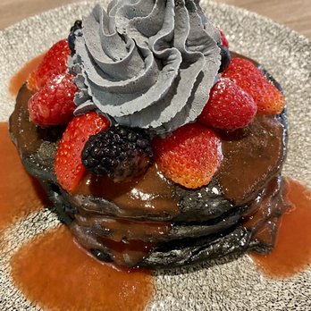 Basalt - Charcoal buttermilk pancakes ($18) - New American Near Me - Honolulu, Hawaii Basalt - Charcoal buttermilk pancakes ($18) - New American Near Me - Honolulu, Hawaii
