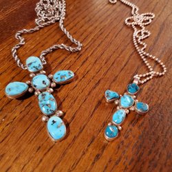 Tito's Gallery - Original turquoise and silver crosses made by Tito Chavez in 2012 (left) and 2009 (right.)
