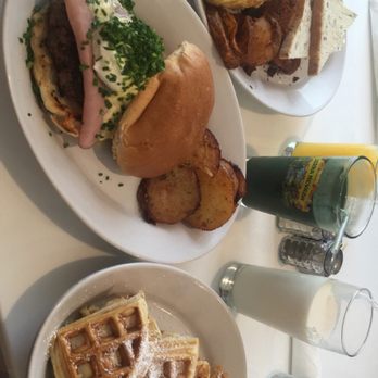 Morgans Restaurant - Omelette, benedict burger & chicken & waffles sandwich.. yum! - New American Near Me - Miami, Florida