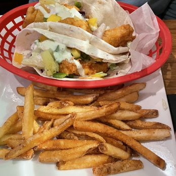 The Other Place Pub - Fish Tacos with mango salsa and fries (Specials menu) - Pubs Near Me - Boylston, Massachusetts