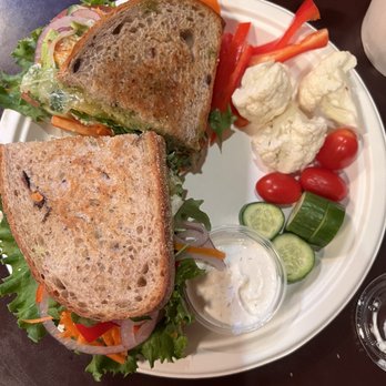 Simple Simon's Bakery & Bistro - Vegetarian Sandwich on olive bread with mixed veggie side. - Bakeries Near Me - Riverside, California