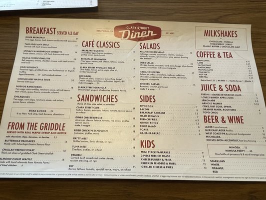 Menu photo 2 Clark Street Diner Los Angeles, CA