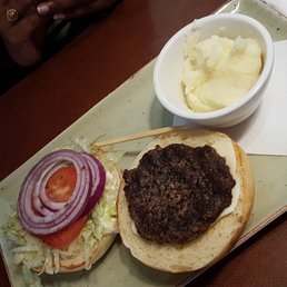 Burger 101 with a side of mashed potatoes. Burger 101 with a side of mashed potatoes.