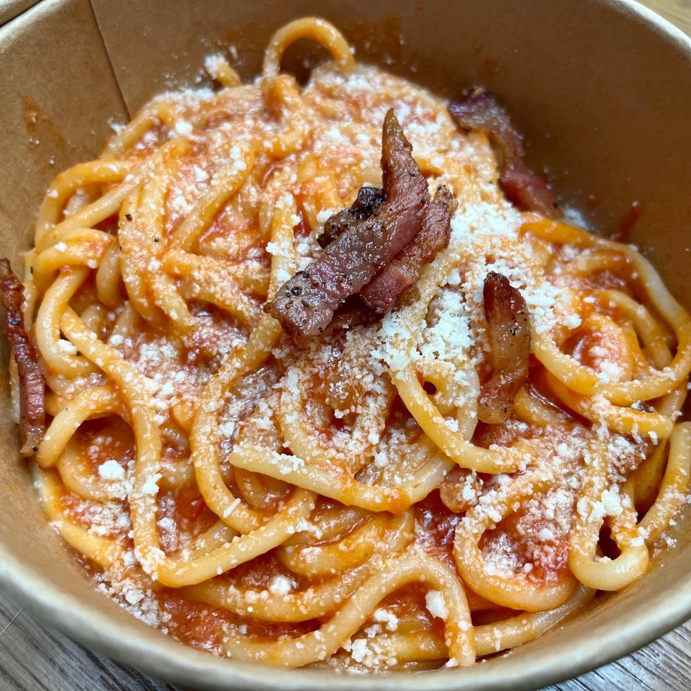 Maccarone - Amatriciana with Spaghettoni - Pizza Near Me - Rome, RM Maccarone - Amatriciana with Spaghettoni - Pizza Near Me - Rome, RM