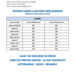 A Solution Repair Shop - Iphone & baterry screen replacement pricing