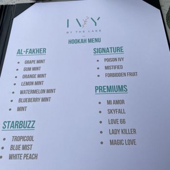 Ivy By The Lake - Hookah menu - Middle Eastern Near Me - Sterling, Virginia