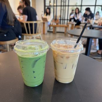 Little Ox Coffee - Genki Matcha w/ oat milk ($8), Pandan Latte with oat milk ($7) - Coffee & Tea Near Me - Fullerton, California