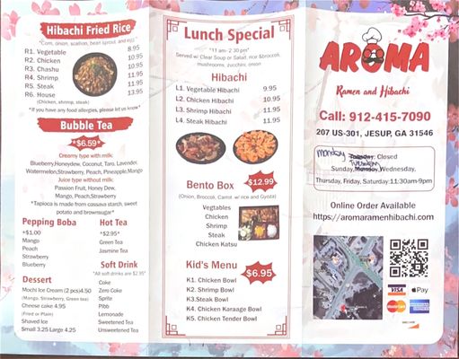 Menu photo 1 Aroma Ramen & Hibachi Jesup, GA Menu photo 1 Aroma Ramen & Hibachi Jesup, GA