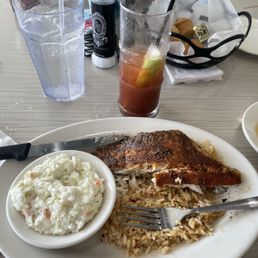 Blackened Snapper over rice with coleslaw Blackened Snapper over rice with coleslaw