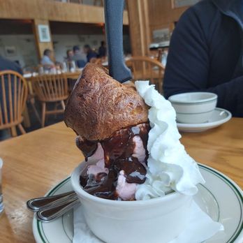 Jordan Pond House - Popover sundae (strawberry ice cream) - Seafood Near Me - Seal Harbor, Maine