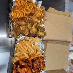 Wing Fellas - Ruff buff bbq with fries and lemon pepper with curly fries