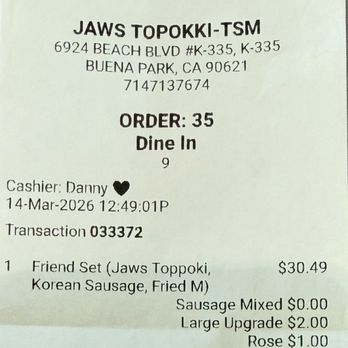 Jaws Topokki - Bad experience with cashier!! - Korean Near Me - Buena Park, California Jaws Topokki - Bad experience with cashier!! - Korean Near Me - Buena Park, California