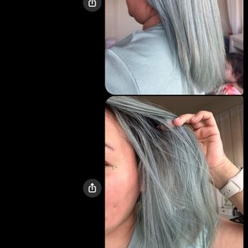 Aimee J'Adore - The green/ blue hue i had before the service and i still had a beautiful full head of hair and healthy as well.  And no missing chucks - Makeup Artists Near Me