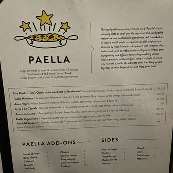 Toro Kitchen + Bar - Paella menu - Tapas Bars Near Me - San Antonio, Texas Toro Kitchen + Bar - Paella menu - Tapas Bars Near Me - San Antonio, Texas