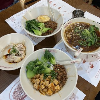 Mian - Chengdu zajiang noodle Spicy beef noodle Mapo tofu noodle with pork Pork wontons with chill oil - Noodles Near Me - Milpitas, California