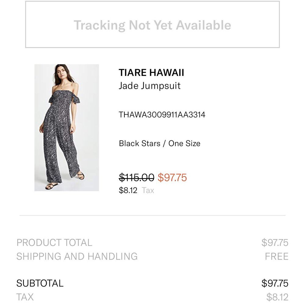 Purchased the Jumpsuit online while standing in front of it in the store. It's that easy to loose a customer due to pore customer service!