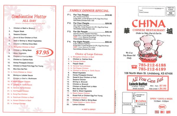 Menu photo 2 China Restaurant Lindsborg, KS Menu photo 2 China Restaurant Lindsborg, KS