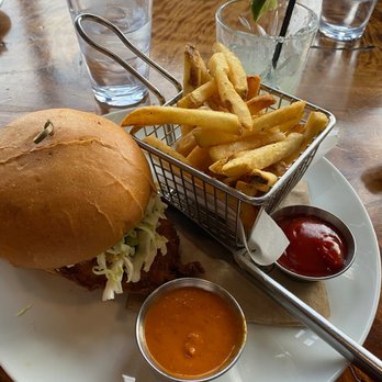 Water Tower Kitchen - Fried Chicken Sando With spicy sauce in the side - New American Near Me - Campbell, California Water Tower Kitchen - Fried Chicken Sando With spicy sauce in the side - New American Near Me - Campbell, California