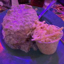 Chicken strips biscuit and gravy with harsh brown casserole