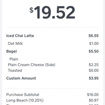 Blk Dot Coffee - Cost of my order the other morning. pricey but for convenience it's worth it to me. The 3.95 up charge is for a side of bacon. - Coffee & Tea Near Me - Long Beach, California Blk Dot Coffee - Cost of my order the other morning. pricey but for convenience it's worth it to me. The 3.95 up charge is for a side of bacon. - Coffee & Tea Near Me - Long Beach, California