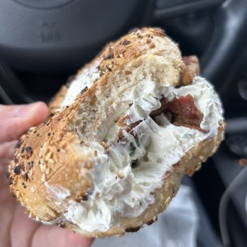Bagel Factory - Everything bagel toasted with chive bacon cream cheese! - Bagels Near Me - Pittsburgh, Pennsylvania