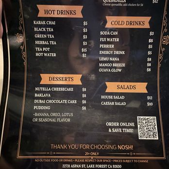 Nosh - Food menu 2/2 (Sept. 2026) - Cafes Near Me - Lake Forest, California
