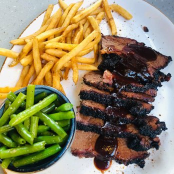 Gus's BBQ - Brisket with green beans and fries. - Barbeque Near Me - Porter Ranch, California