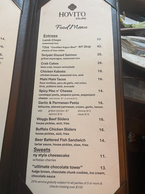 Menu photo 3 Hovito Ultra Lounge Indianapolis, IN