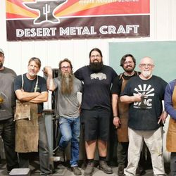 Desert Metal Craft - A group photo of the students and instructor Tom Ward after out Viking axe class.