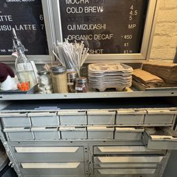 Cutest vintage drawers holding lids, etc.