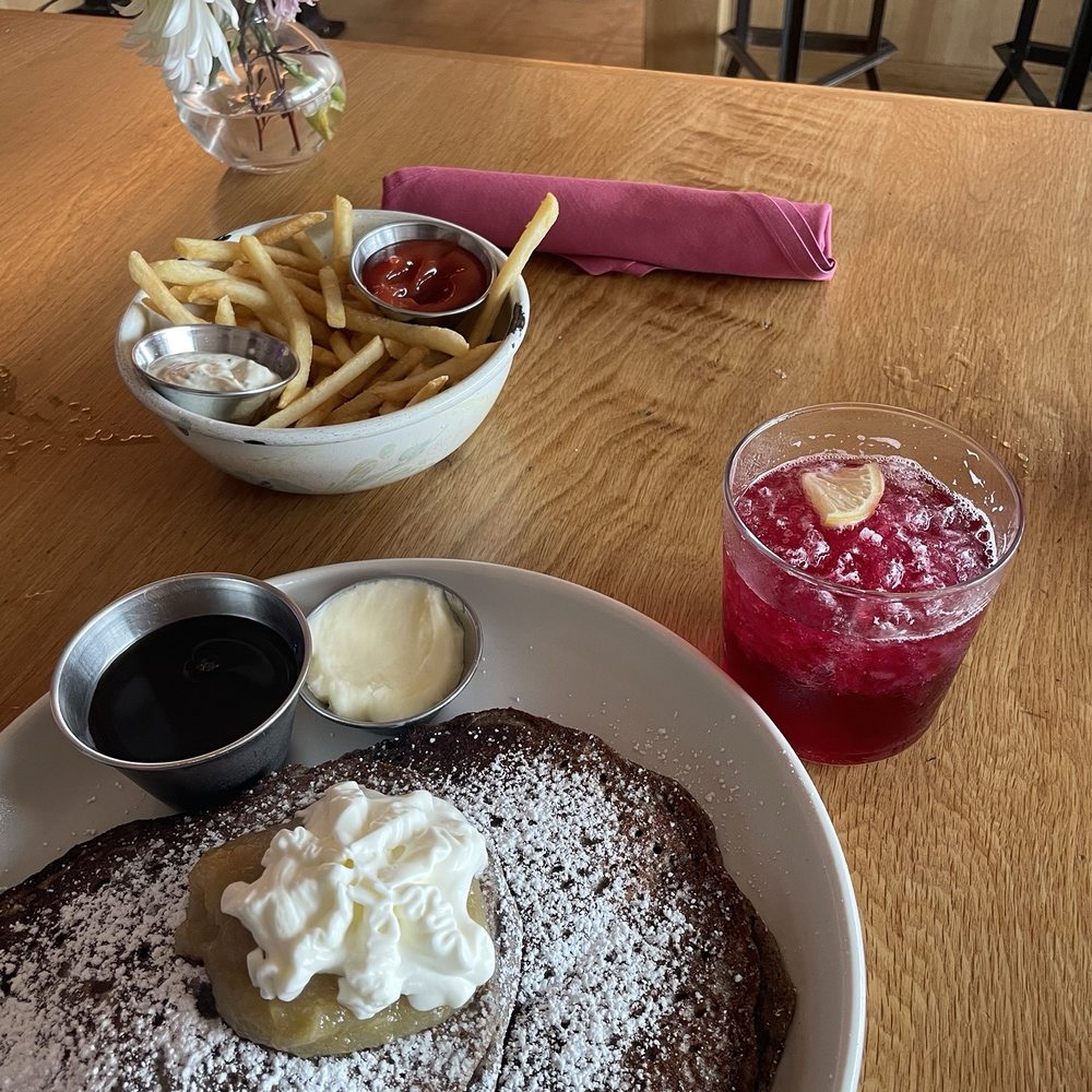 Buckwheat Pancakes, French Fries & blood orange spritz Buckwheat Pancakes, French Fries & blood orange spritz