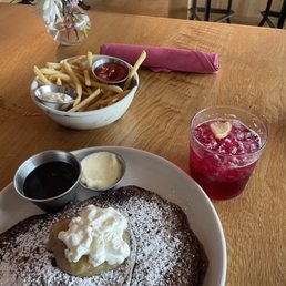 Buckwheat Pancakes, French Fries & blood orange spritz