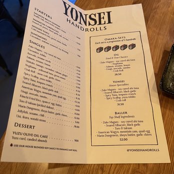 Yonsei Handrolls - Menu 1/6/22 - Japanese Near Me - Oakland, California Yonsei Handrolls - Menu 1/6/22 - Japanese Near Me - Oakland, California